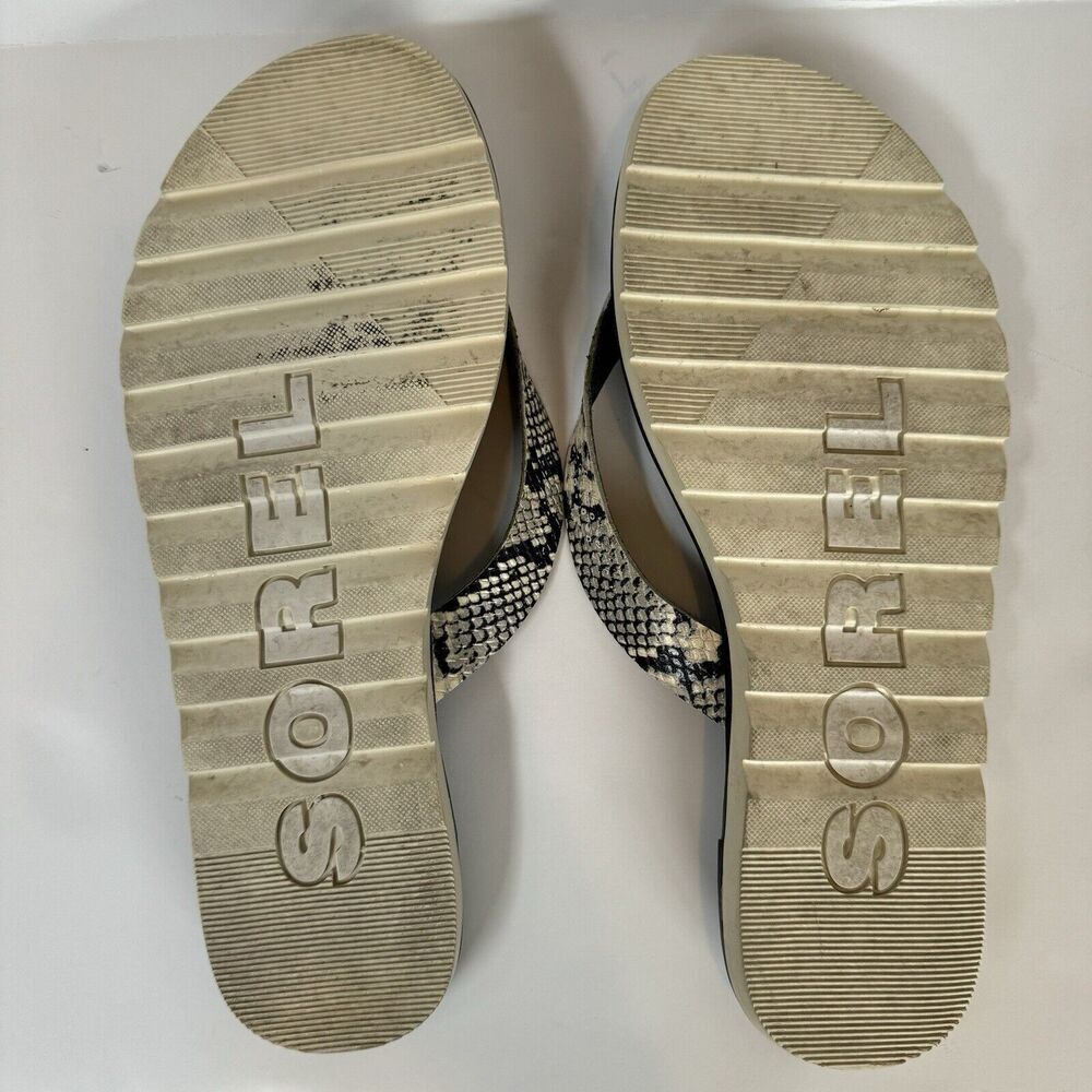 Sorel Ella II Thong Sandals Womens 8.5 Snake Print Flip Flop Beach White Black - Picture 4 of 4